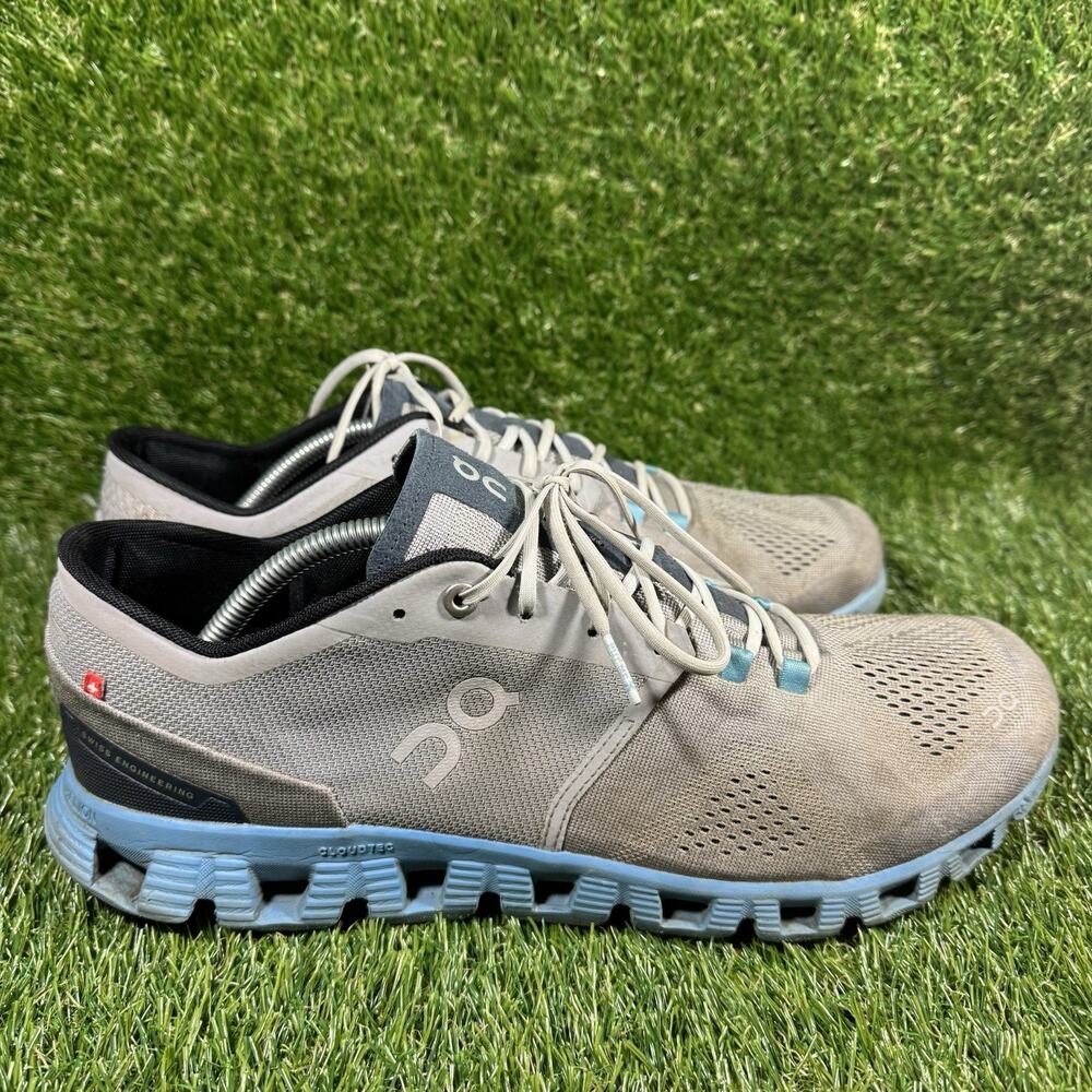 On Cloud X Mens Size 12 Gray Blue Black Athletic Running Walking Shoes Sneakers